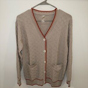 RHONE Beige Cardigan with Red Accents